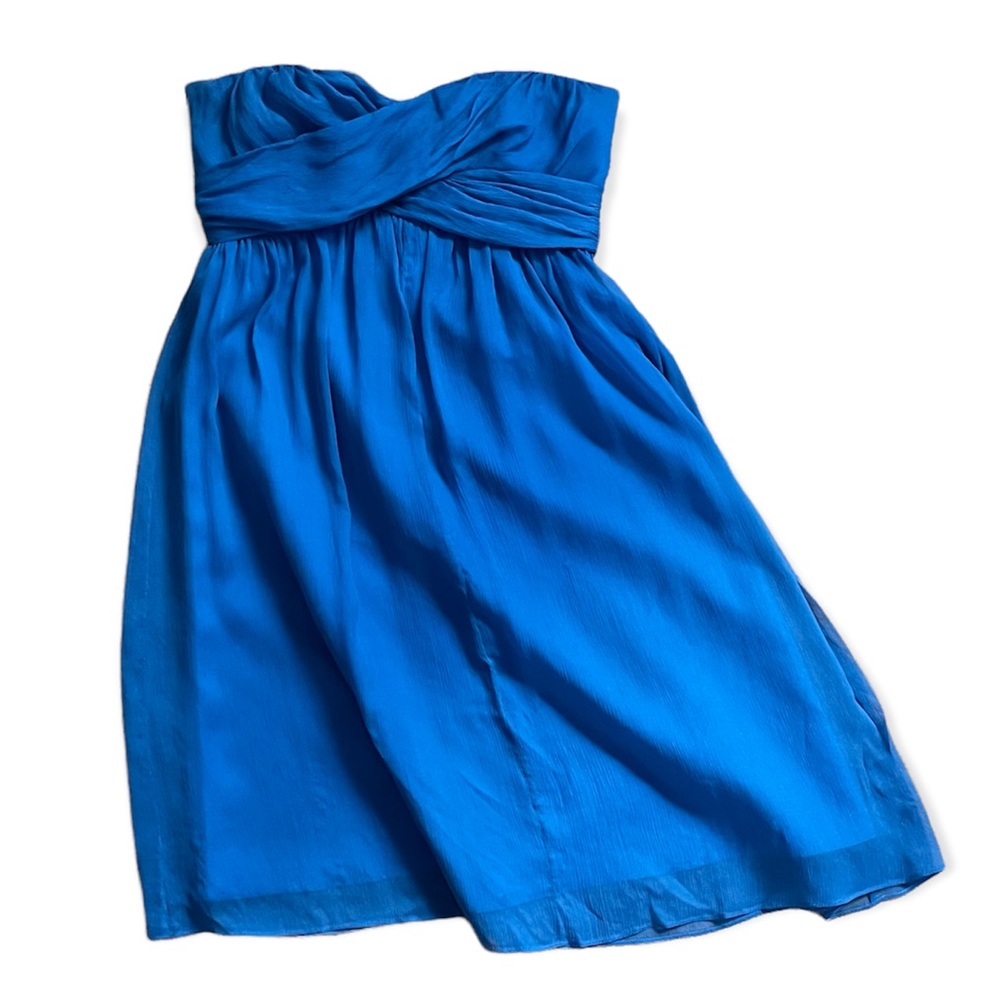 J Crew Silk Dress Strapless Sweetheart Neckline w Corset Blue Wedding Prom 0P